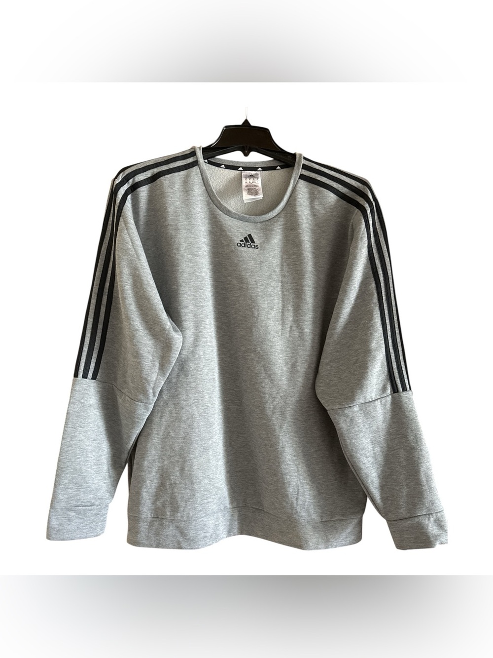 Adidas Essentials 3 Stripes Gray Fleece Crewneck Sweatshirt Mens XL Logo